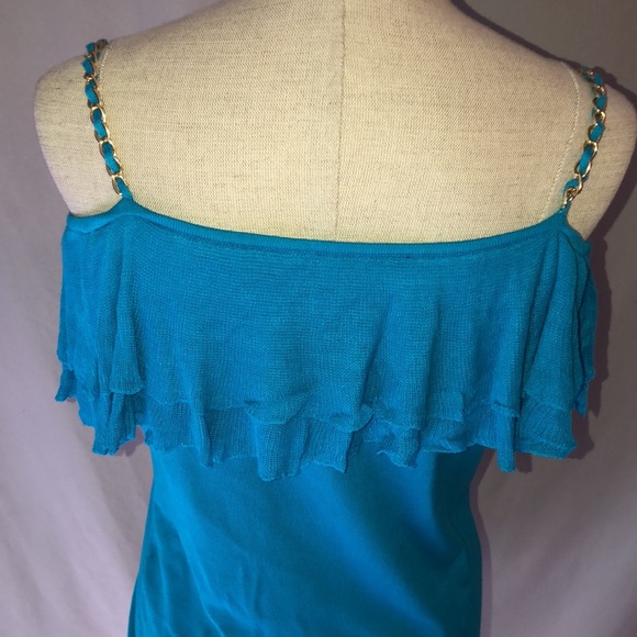 Teal ruffled tank top - Picture 4 of 5